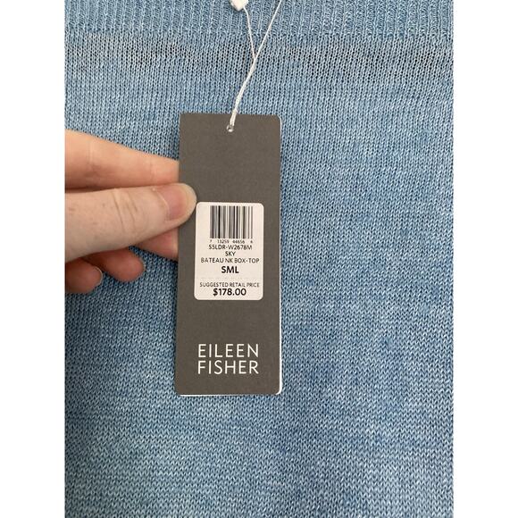 Eileen Fisher Womens Small Linen Delave Bateau Neck Box Top Sky Blue Coastal - Picture 5 of 9